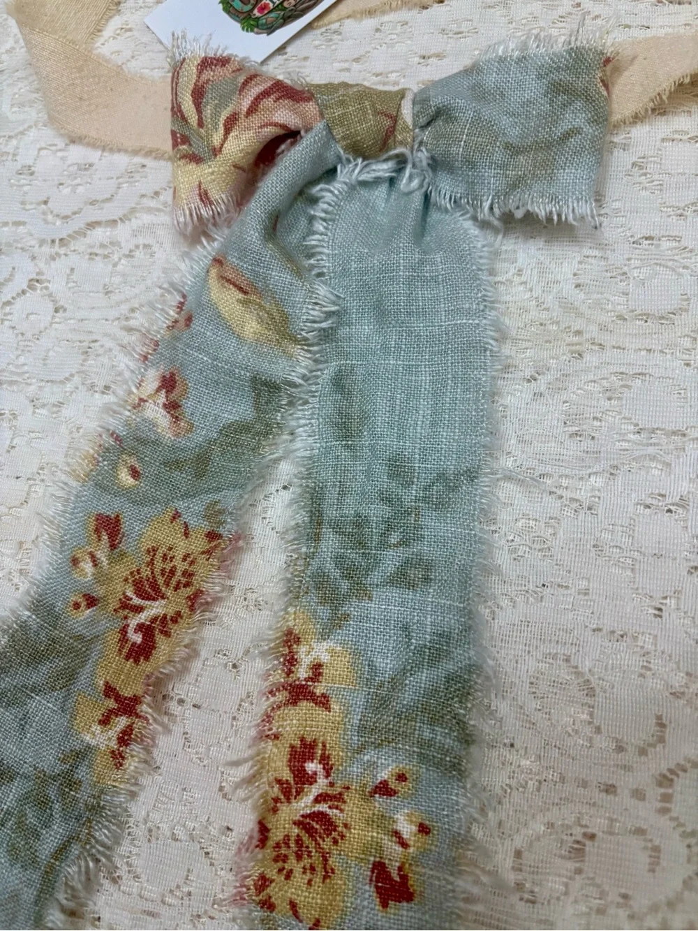 Upcycled Island  Floral Bow Scarf with Cream Tie Avant-garde Jabot